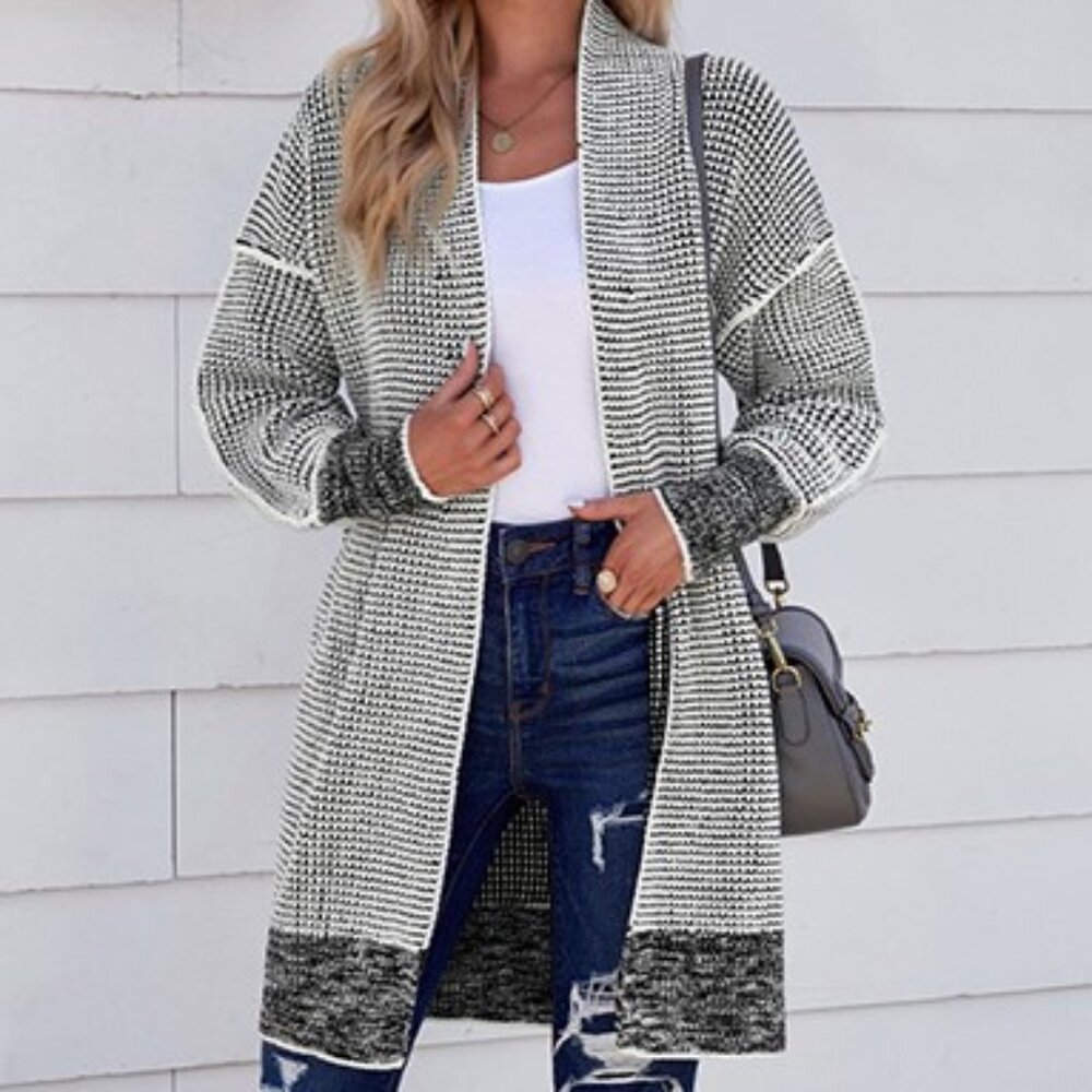 Sidefeel Womens Open Front Cardigan Sweater Grey white size Large